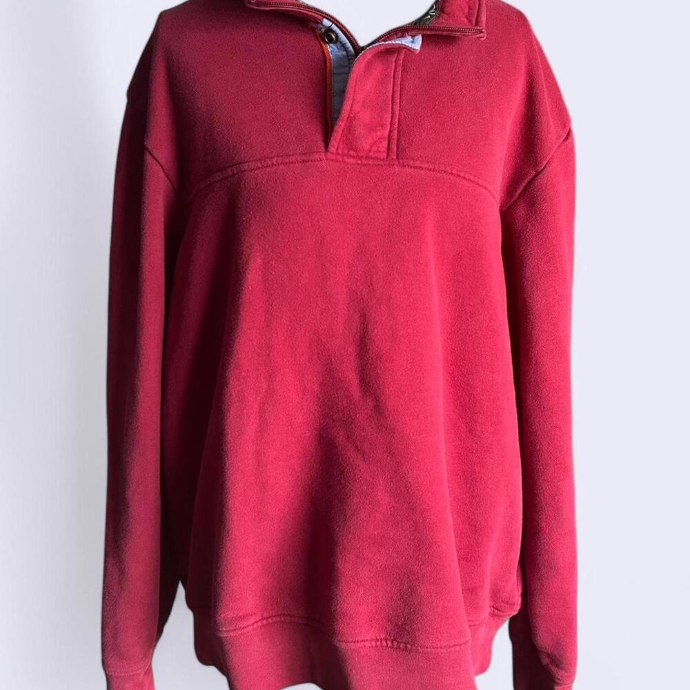 Red Orvis quarter zip sweatshirt